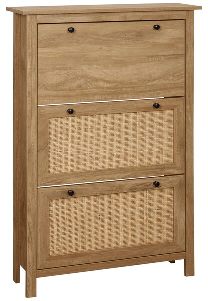 HOMCOM Mobile porta scarpe scaffale scarpe armadio 3 ante ribaltabili effetto intreccio rattan - in legno legno naturale