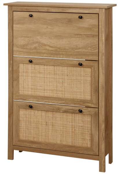 HOMCOM Mobile porta scarpe scaffale scarpe armadio 3 ante ribaltabili effetto intreccio rattan - in legno legno naturale