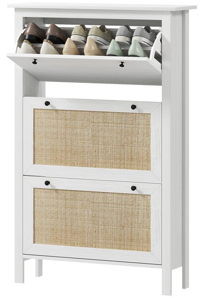 HOMCOM Mobile per scarpe scaffale per scarpe armadio 3 ante ribaltabili effetto intreccio in rattan - in legno legno naturale