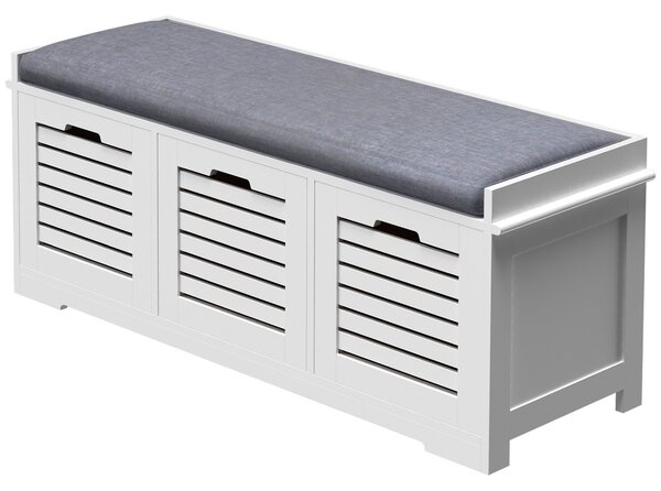 HOMCOM Mobiletto porta scarpe con 3 cassetti e cuscino seduta rimovibile, dim. 108l x 35P x 43H cm, bianco
