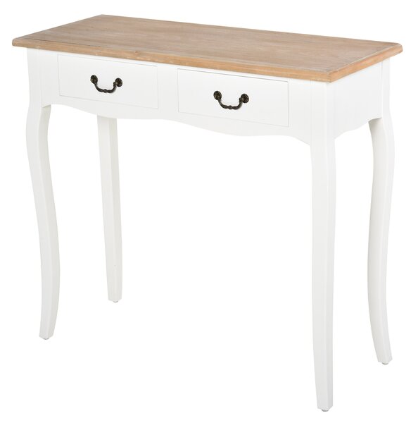 HOMCOM Console da Tavolo Consolle per Ingresso Stile Messicano con 2 cassetti dim. 87L x 34P x 78H cm in MDF e Legno Massiccio di Pino Chiaro Bianco