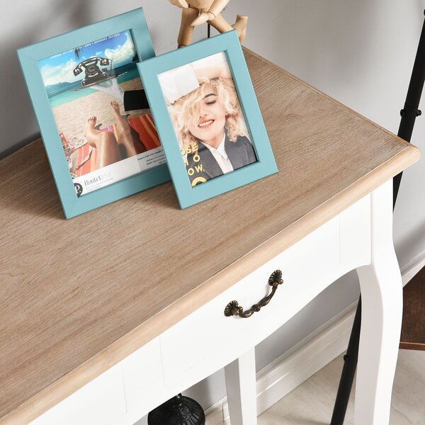 HOMCOM Console da Tavolo Consolle per Ingresso Stile Messicano con 2 cassetti dim. 87L x 34P x 78H cm in MDF e Legno Massiccio di Pino Chiaro Bianco