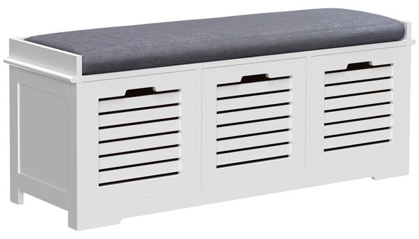 HOMCOM Mobiletto porta scarpe con 3 cassetti e cuscino seduta rimovibile, dim. 108l x 35P x 43H cm, bianco