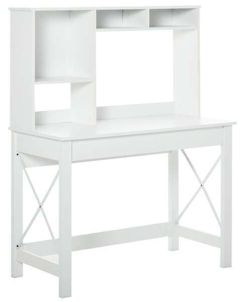 HOMCOM Scrivania con spazio di archiviazione, scrivania libreria in legno moderno con mensole e ampio piano per spazi ridotti ufficio a casa camera da letto, 105 x 50 x 137,5 cm, bianco