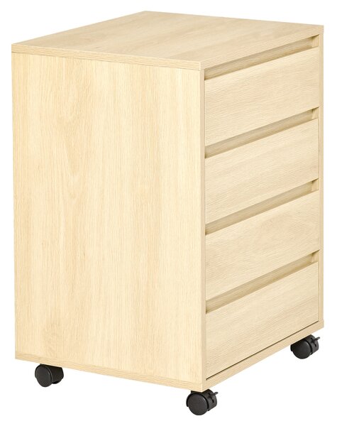 HOMCOM Mobiletto per ufficio con 4 cassetti scorrevoli in legno effetto legno chiaro su ruote