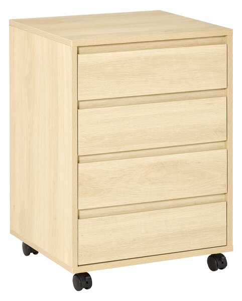 HOMCOM Mobiletto per ufficio con 4 cassetti scorrevoli in legno effetto legno chiaro su ruote