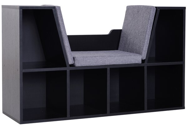 HOMCOM Libreria Panca 2 in 1 Design Contemporaneo 6 scomparti 3 Cuscini inclusi 102L x 30l x 61H cm Nero Grigio