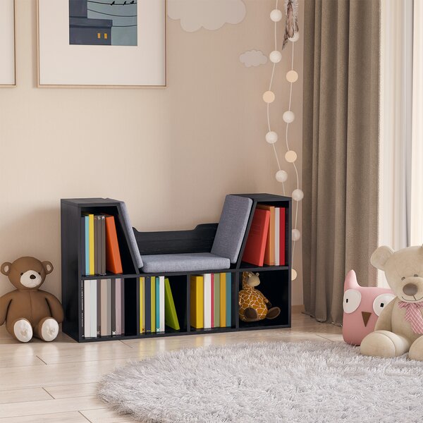 HOMCOM Libreria Panca 2 in 1 Design Contemporaneo 6 scomparti 3 Cuscini inclusi 102L x 30l x 61H cm Nero Grigio
