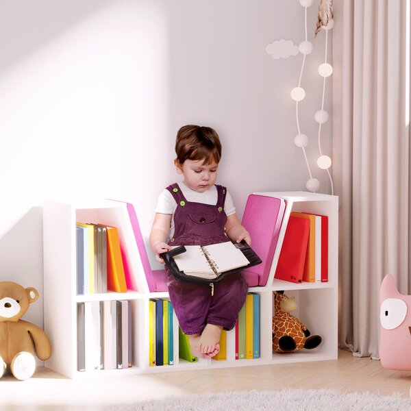 HOMCOM Libreria Panca 2 in 1 con 6 scomparti 3 Cuscini inclusi, Scaffale Design Contemporaneo, 102L x 30P x 61Hcm, Bianco Rosa | Aosom Italy