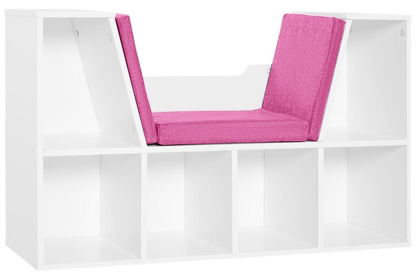 HOMCOM Libreria Panca 2 in 1 con 6 scomparti 3 Cuscini inclusi, Scaffale Design Contemporaneo, 102L x 30P x 61Hcm, Bianco Rosa | Aosom Italy
