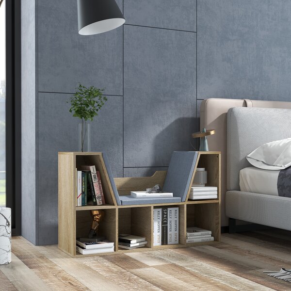 HOMCOM Libreria Bancali 2 in 1 con 6 scomparti 3 Cuscini, Mobile da archiviazione, 102L x 30l x 61H cm, Rovere Grigio | Aosom Italy