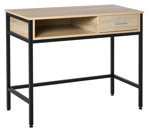 HOMCOM Scrivania con archiviazione scrivania industriale scrivania computer con cassetto struttura metallo Nero Piano legno rovere chiaro