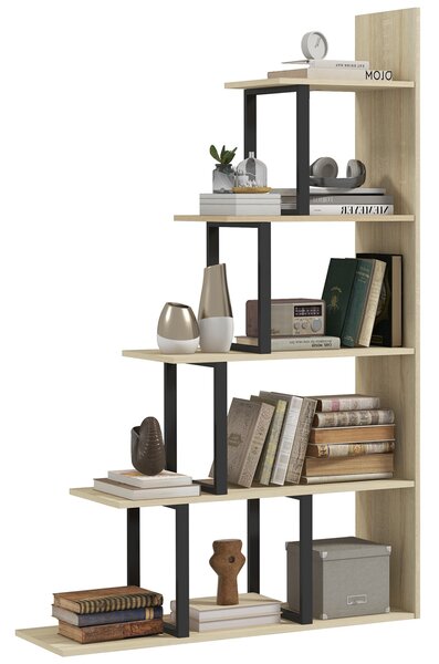 HOMCOM Libreria con 5 ampie mensole in legno, separatore di ambienti in stile industriale a scala, 102x30x160cm, color quercia | Aosom Italy