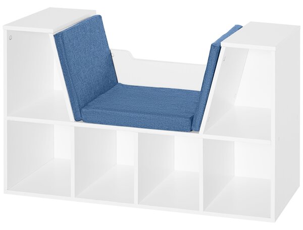 HOMCOM Libreria Bancali 2 in 1 Design Contemporaneo 6 scomparti 3 Cuscini inclusi 102L x 30P x 61A cm Bianco Blu
