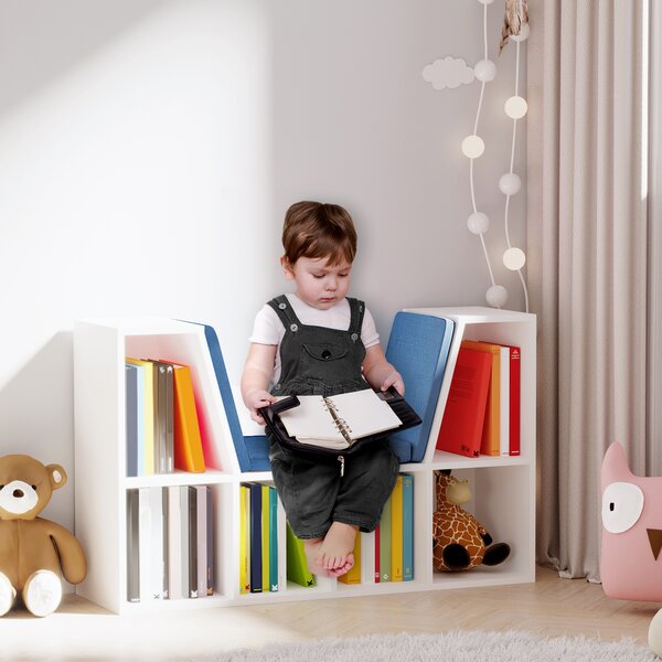 HOMCOM Libreria Bancali 2 in 1 Design Contemporaneo 6 scomparti 3 Cuscini inclusi 102L x 30P x 61A cm Bianco Blu