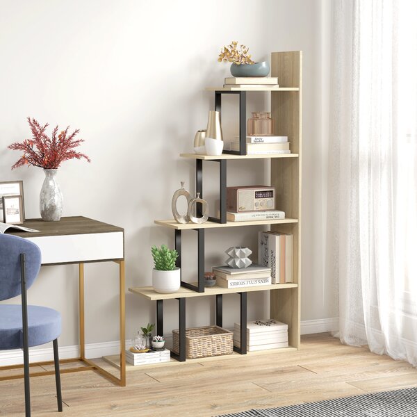HOMCOM Libreria con 5 ampie mensole in legno, separatore di ambienti in stile industriale a scala, 102x30x160cm, color quercia | Aosom Italy