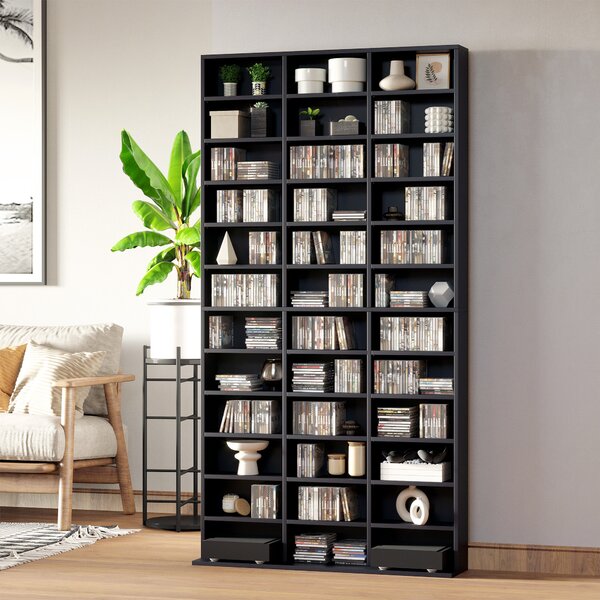 HOMCOM Libreria per CD/DVD Mensola per 1116 CD con 36 Scomparti Regolabili in Altezza, 102x24x195 cm, Nero | Aosom Italy