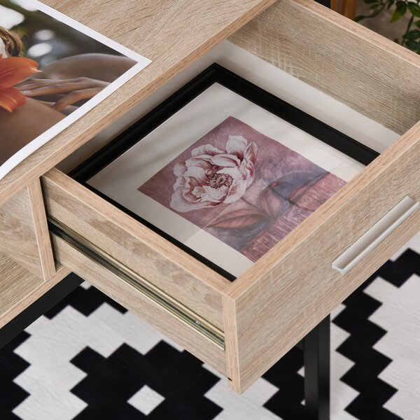 HOMCOM Scrivania con archiviazione scrivania industriale scrivania computer con cassetto struttura metallo Nero Piano legno rovere chiaro