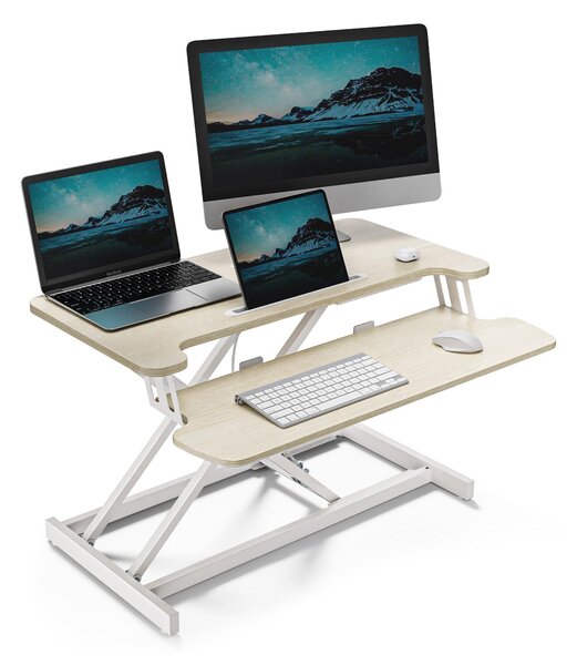 VonHaus Rialzo per Scrivania Sit-Stand, Legno Chiaro, 80 x 40 cm, con Ripiano per Tastiera e Supporto per Tablet