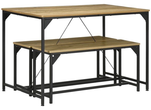 HOMCOM Set tavolo da pranzo e 2 panche struttura in acciaio 4 persone per cucina sala da pranzo salotto naturale e nero