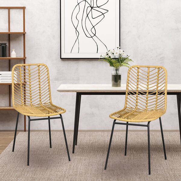 HOMCOM Set di 2 sedie da pranzo design bohémien in resina intrecciata e base metallo 44 x 58 x 85 cm giallo