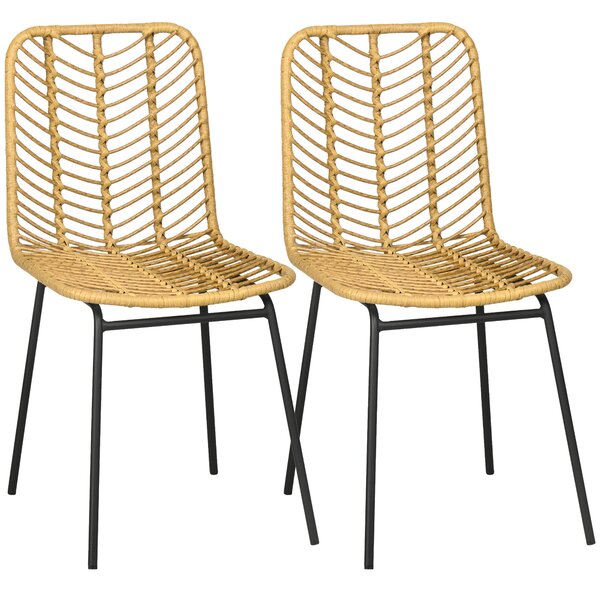 HOMCOM Set di 2 sedie da pranzo design bohémien in resina intrecciata e base metallo 44 x 58 x 85 cm giallo