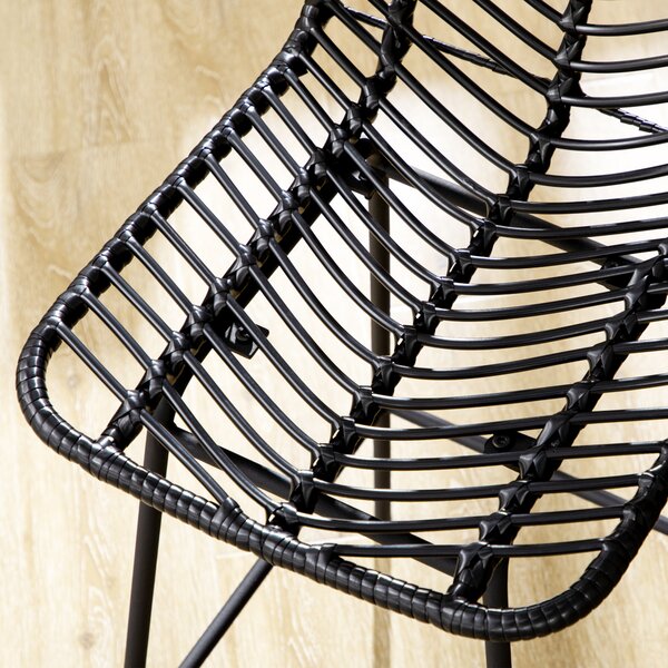 HOMCOM Set di 2 sgabelli da bar design bohémien altezza 66 cm con poggiapiedi in metallo e rattan PE - nero
