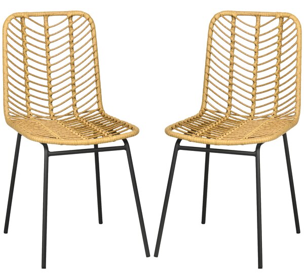 HOMCOM Set di 2 sedie da pranzo design bohémien in resina intrecciata e base metallo 44 x 58 x 85 cm giallo