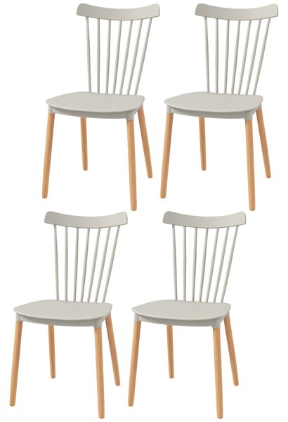 HOMCOM Set di 4 sedie stile scandinavo schienale alto seduta in polipropilene gambe in faggio 48 x 52,5 x 83 cm grigio