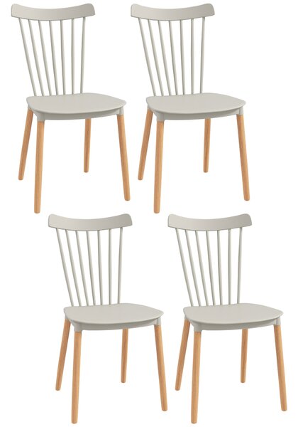 HOMCOM Set di 4 sedie stile scandinavo schienale alto seduta in polipropilene gambe in faggio 48 x 52,5 x 83 cm grigio