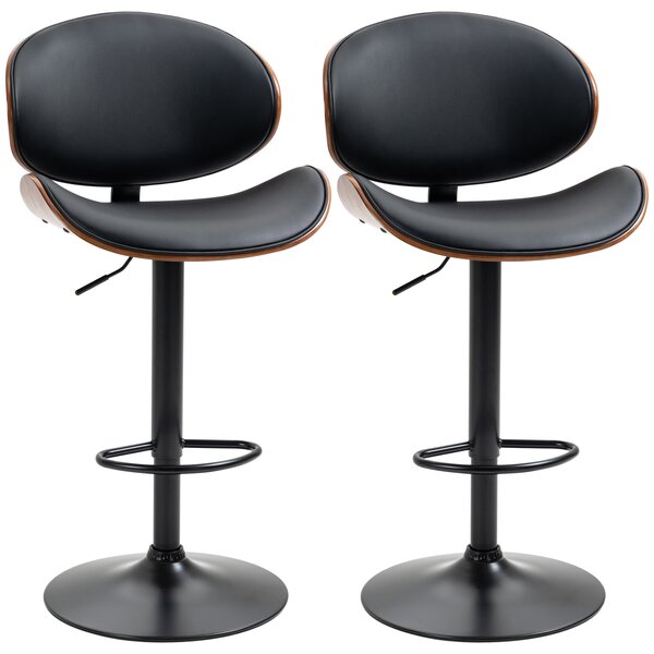 HOMCOM Set 2 Sgabelli da Bar con Schienale Regolabili in Altezza, Legno e Finta Pelle, 53x52x92-112 cm, Nero | Aosom Italy