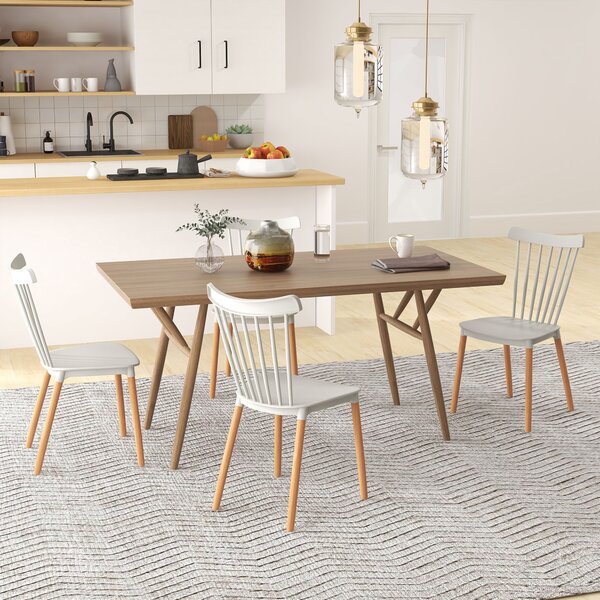 HOMCOM Set di 4 sedie stile scandinavo schienale alto seduta in polipropilene gambe in faggio 48 x 52,5 x 83 cm grigio