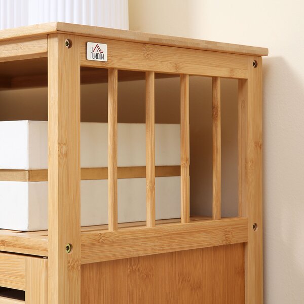 HOMCOM Buffet mobile da cucina 3 porte traforate e ripiani in bambù 100 x 35 x 82 cm naturale