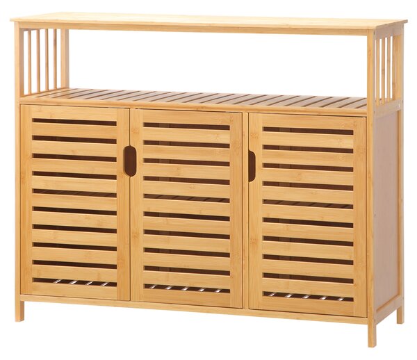 HOMCOM Buffet mobile da cucina 3 porte traforate e ripiani in bambù 100 x 35 x 82 cm naturale