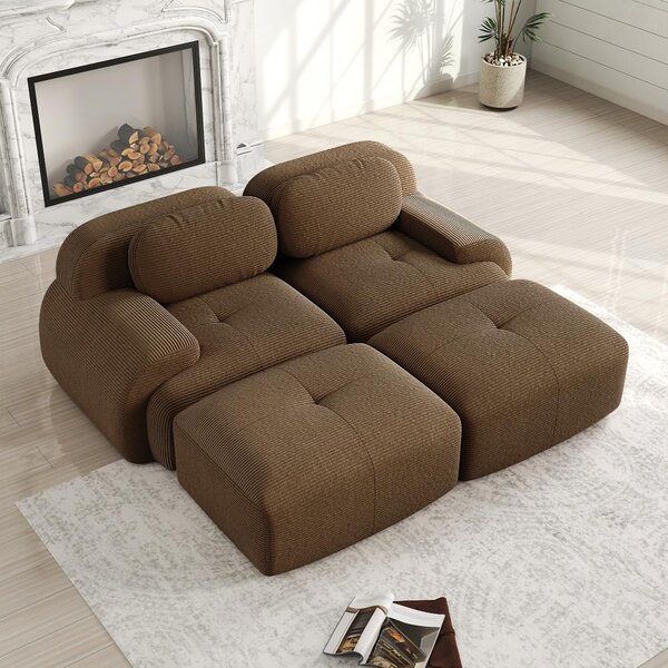 Divano a due posti, colore marrone corda, divano modulare con chaise longue, divano senza struttura con imbottitura in schiuma 32D, antiscivolo, dimensioni 208x178x70 cm