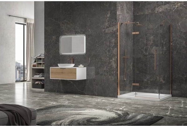 Kamalu box doccia 90x100 telaio colore rame porta battente laterale fisso 90cm | kt5000rg