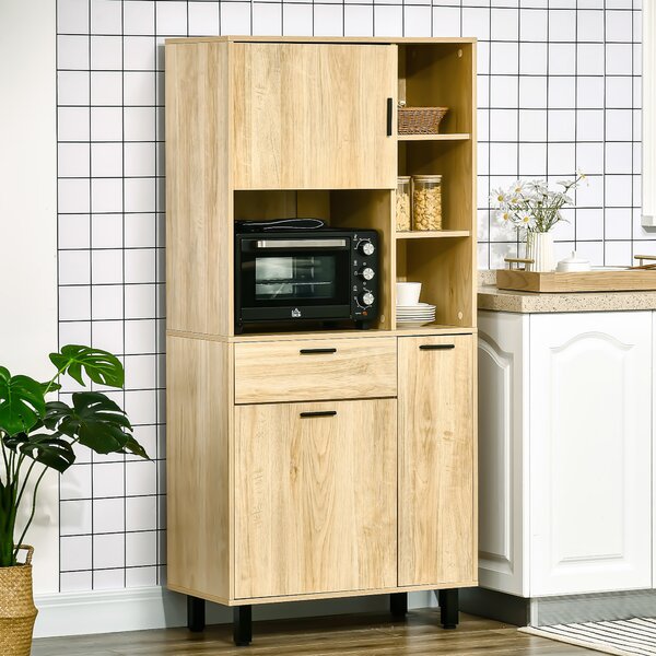 HOMCOM Buffet da cucina mobile da cucina multi-riserva con un cassetto, 3 armadi, 4 nicchie e passacavi altezza 166 cm | Aosom Italy