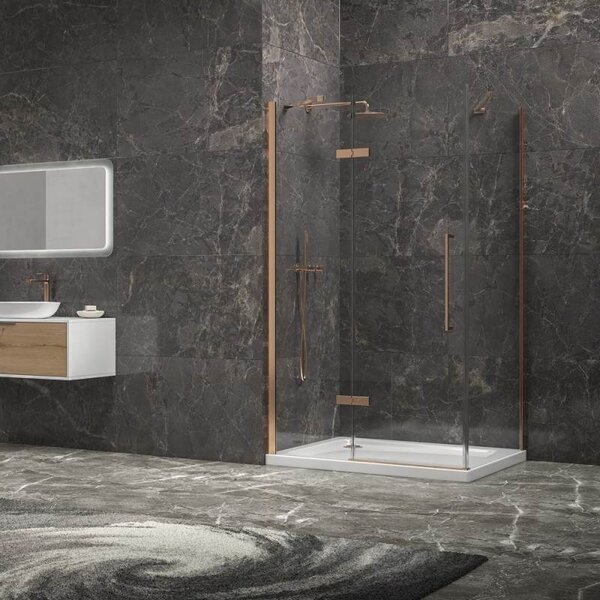 Kamalu box doccia 90x100 telaio colore rame porta battente laterale fisso 90cm | kt5000rg