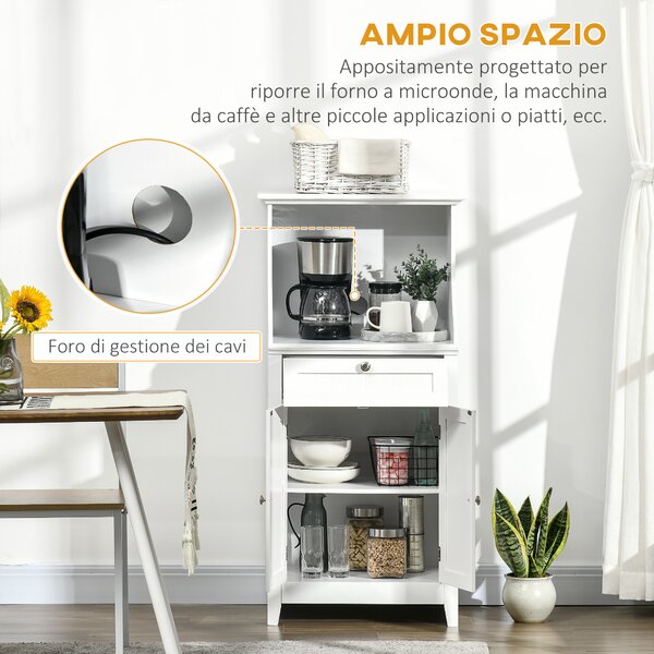 HOMCOM Mobile Cucina per Microonde con Cassetto e Armadietto 2 Ante, 60x40x122.5 cm, Bianco | Aosom Italy