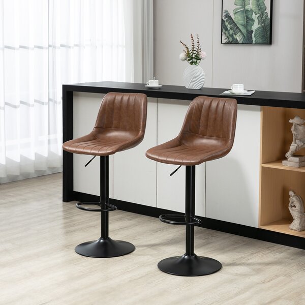HOMCOM Set di 2 sgabelli da bar dallo stile vintage regolabile e girevole con poggiapiedi in similpelle marrone