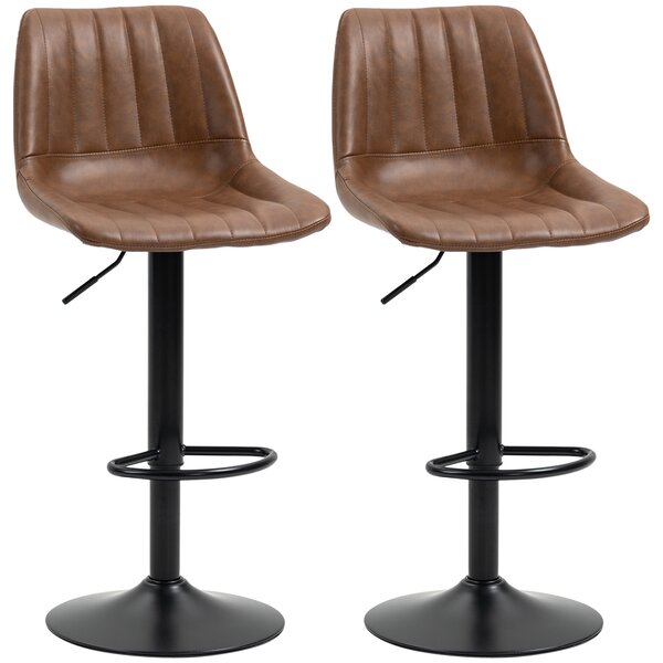 HOMCOM Set di 2 sgabelli da bar dallo stile vintage regolabile e girevole con poggiapiedi in similpelle marrone