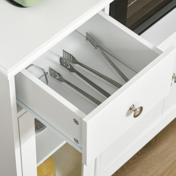 HOMCOM Mobile portamicroonde, buffet da cucina, armadio portaspezie, per cucina, sala da pranzo 90 x 40 x 82 cm vetro temperato e legno, bianco