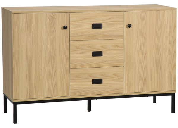 HOMCOM Mobile buffet da archiviazione 2 armadietti ripiano regolabile 3 cassetti stile contemporaneo - dim. 120L x 39,5l x 77H cm
