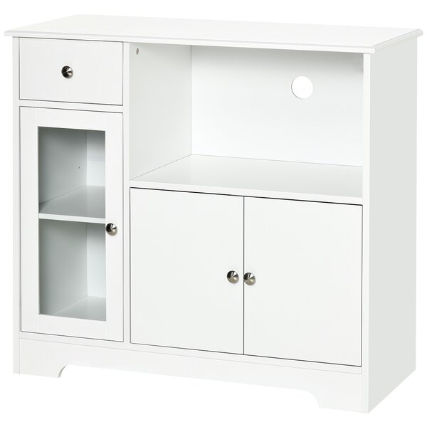 HOMCOM Mobile portamicroonde, buffet da cucina, armadio portaspezie, per cucina, sala da pranzo 90 x 40 x 82 cm vetro temperato e legno, bianco
