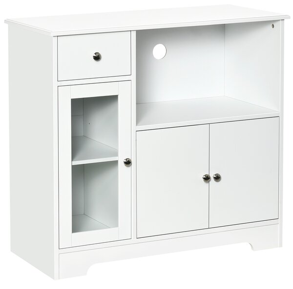 HOMCOM Mobile portamicroonde, buffet da cucina, armadio portaspezie, per cucina, sala da pranzo 90 x 40 x 82 cm vetro temperato e legno, bianco