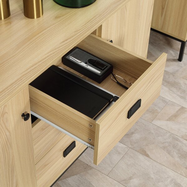 HOMCOM Mobile buffet da archiviazione 2 armadietti ripiano regolabile 3 cassetti stile contemporaneo - dim. 120L x 39,5l x 77H cm