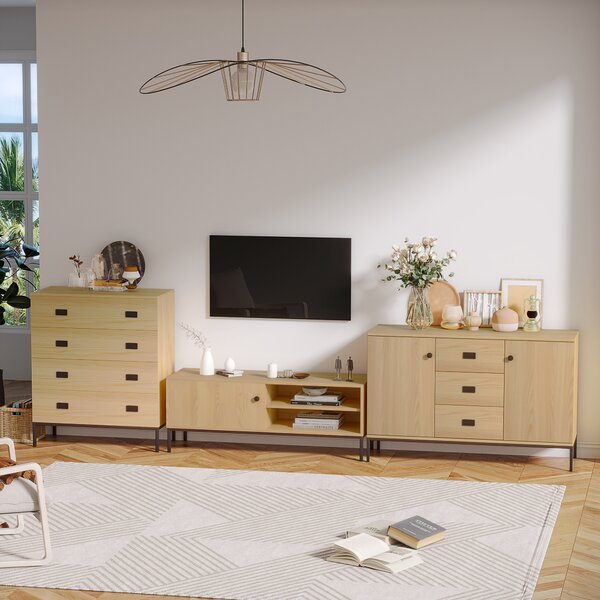 HOMCOM Mobile buffet da archiviazione 2 armadietti ripiano regolabile 3 cassetti stile contemporaneo - dim. 120L x 39,5l x 77H cm