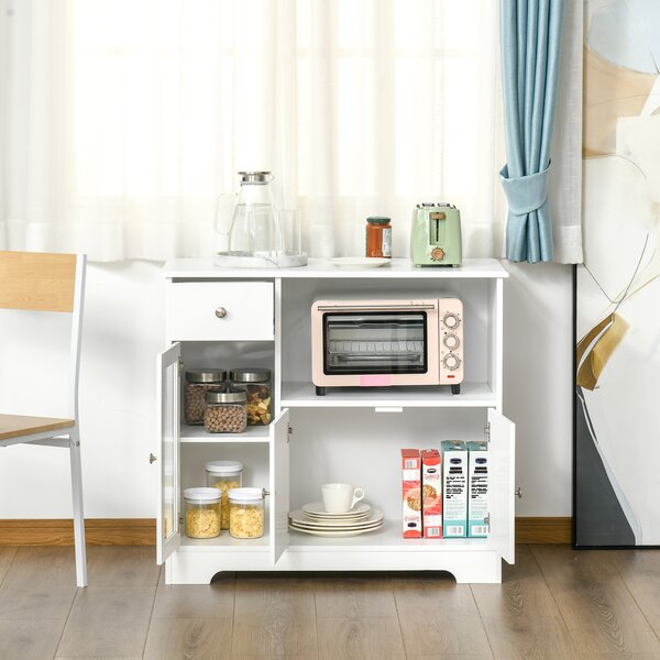 HOMCOM Mobile portamicroonde, buffet da cucina, armadio portaspezie, per cucina, sala da pranzo 90 x 40 x 82 cm vetro temperato e legno, bianco