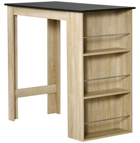 HOMCOM Tavolo da bar tavolo alto da cucina tavolo da bar - dim. 112L x 57P x 106H cm - 3 mensole - effetto rovere chiaro nero