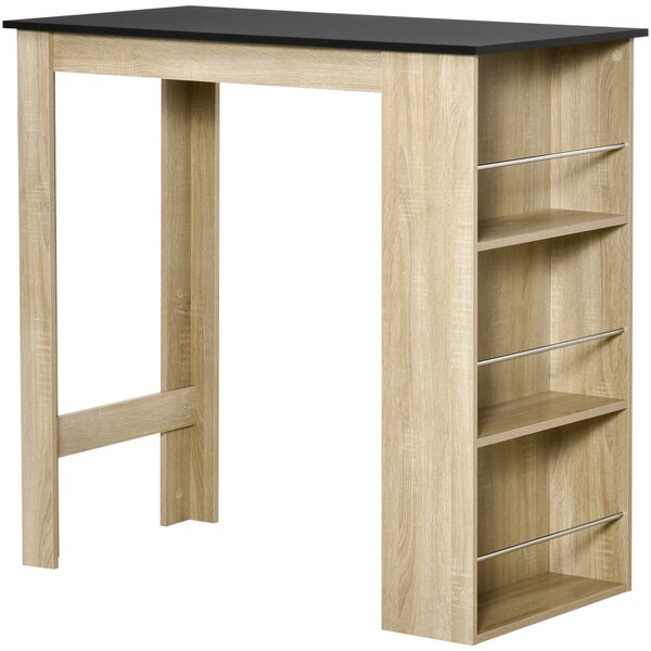 HOMCOM Tavolo da bar tavolo alto da cucina tavolo da bar - dim. 112L x 57P x 106H cm - 3 mensole - effetto rovere chiaro nero